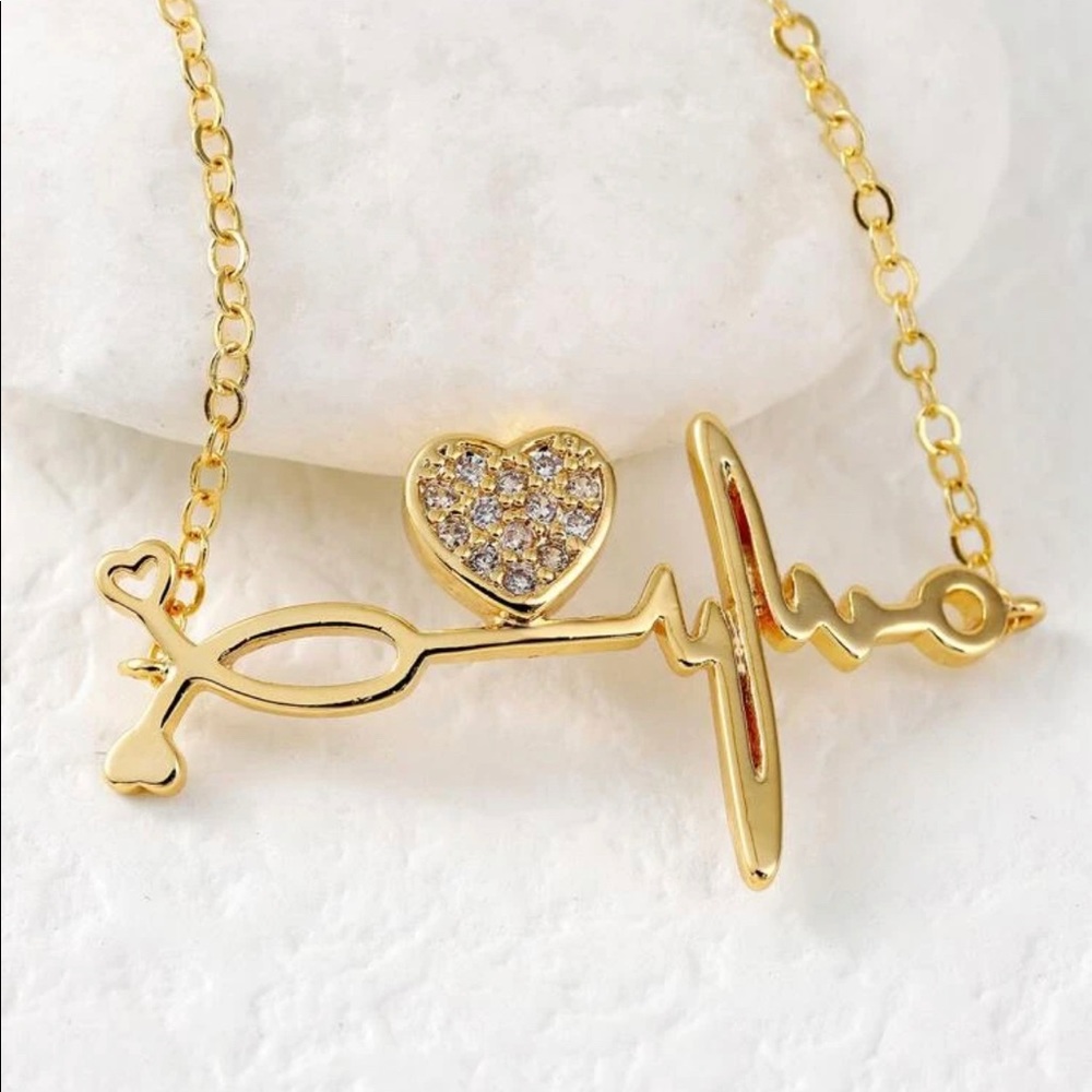 Gold Plated Sterling Silver Heart Beat Cubic Zirconia Adjustable Bracelet